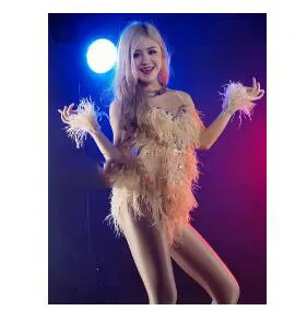 DJ боди со стразами страуса перо танцевальный костюм певица одежда сексуальные сценические костюмы для певцов DS Производительность Одежда - Цвет: Sexy clothes