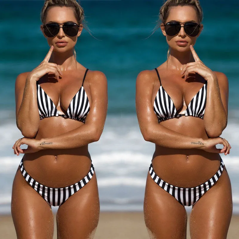 

Women's Striped bikini Swimsuit Padded Bra Bandage Swimsuit Push-up Bikini Set Swimwear Beachwear for bathing