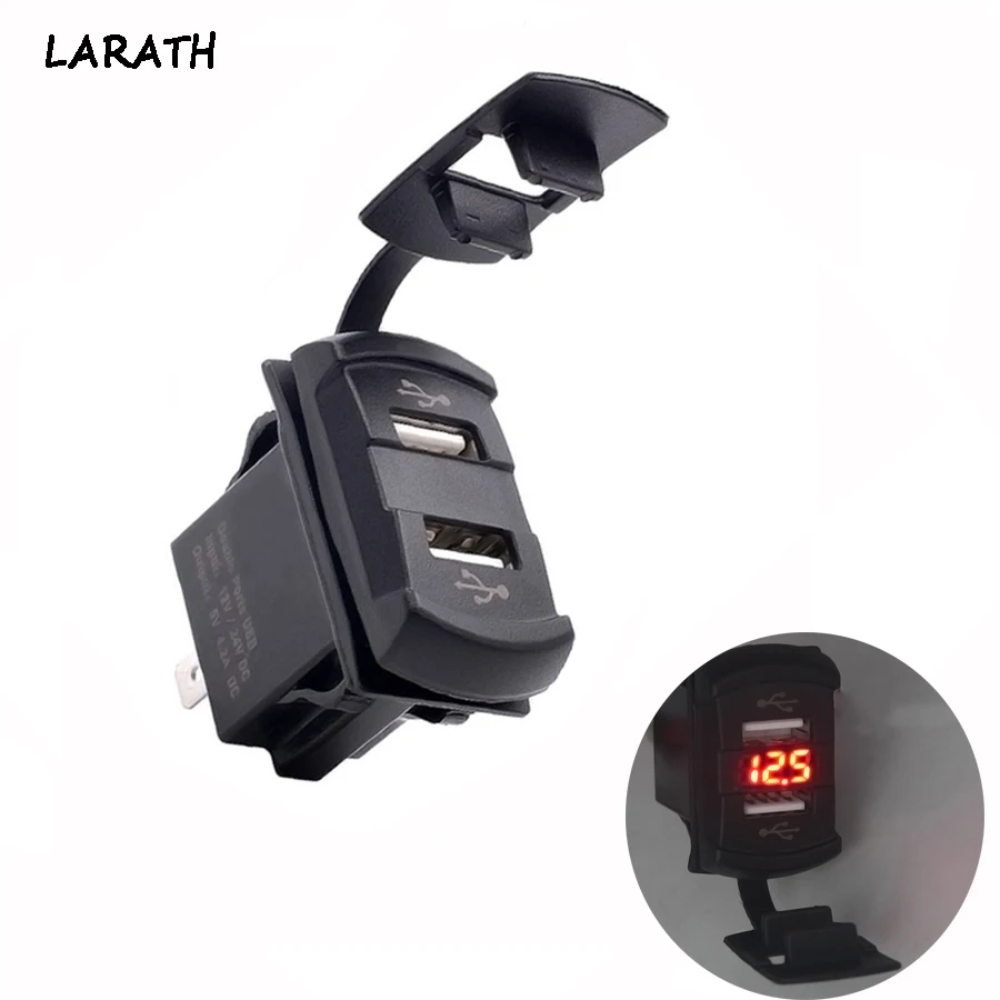 

12-24V Rocker Style with LED Digital Display Voltmeter Socket 2in1 Dual USB Car Charger for Motorcycle Boat Car Switch Panel