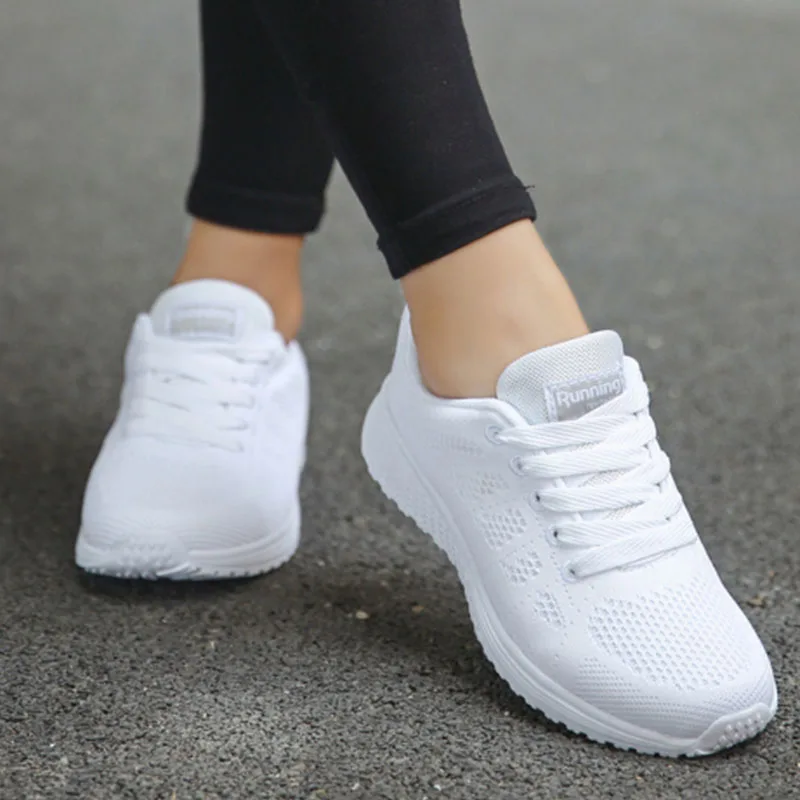 

Spring Hot Women's Sneakers With Sports Shoes Rubber Fashion Knit Round Head flat Cross Breathable Running Shoes Casual Shoes
