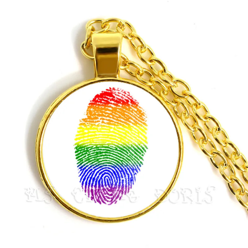 

Gay Pride Rainbow Pendant Necklace Lesbian LGBT 25mm Glass Dome Cabochon Golden-Plated Necklace For Women Men Lover Gift