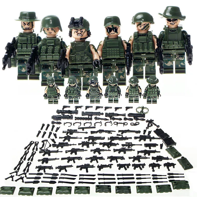 

New Legoing Military Swat Minifigure Ww2 Mini Figures with Gun Weapon Building Blocks Toys For Children Enlighten Gift