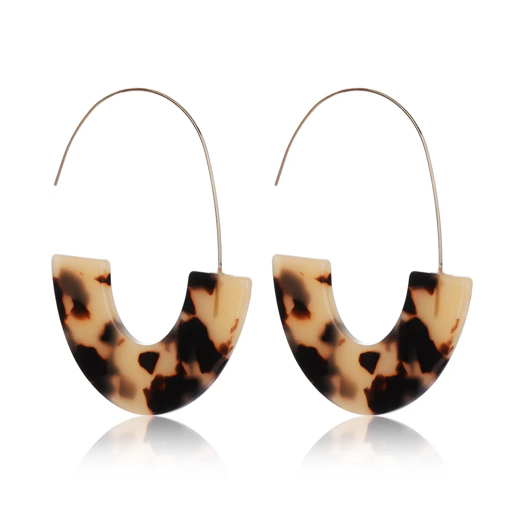 

2019 New Fashion Leopard Grain Multi-Color Big Hook Acrylic Earrings Special Design Semicircle Resin Drop Earring Jewelry Gifts