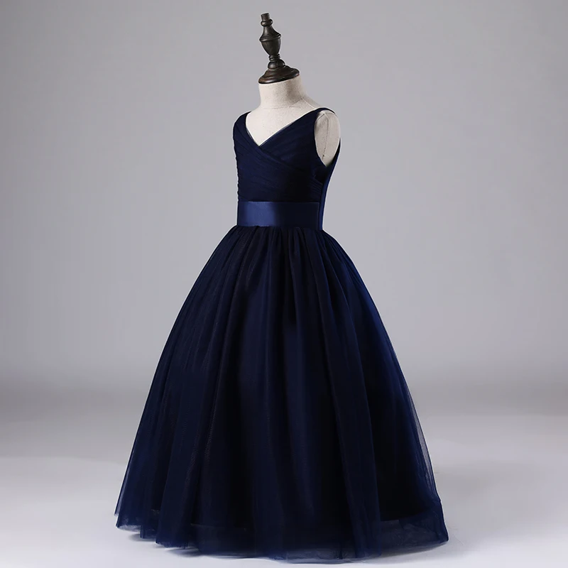 IYEAL/детское свадебное платье для девочек детская брендовая одежда темно-синие платья для девочек детское длинное вечернее платье для подростков