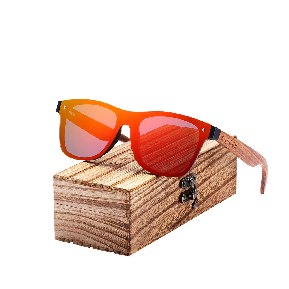 BARCUR Polarized Zebra Sunglasses Wooden Vintage Style BC4126