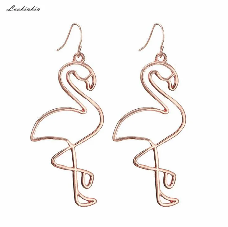 

fashion hollow flamingo rose gold alloy big earrings exaggeration statement womens earrings in jewelry accessories