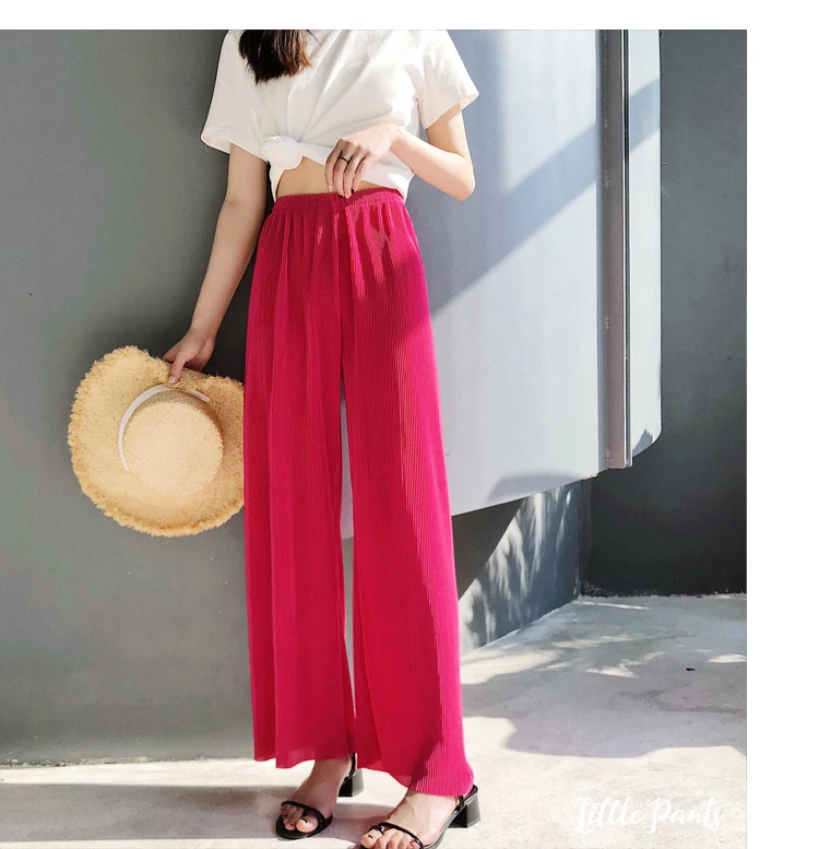 Летние Элегантные женские брюки с высокой талией Pantalon Mujer корейские Boho пляжные шифоновые свободные длинные плиссированные широкие брюки 0732LW503