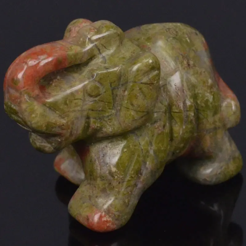 

1.5" Natural Unakite Elephant Carved Figurine Stone Chakra Healing Reiki Stone Feng Shui Crafts