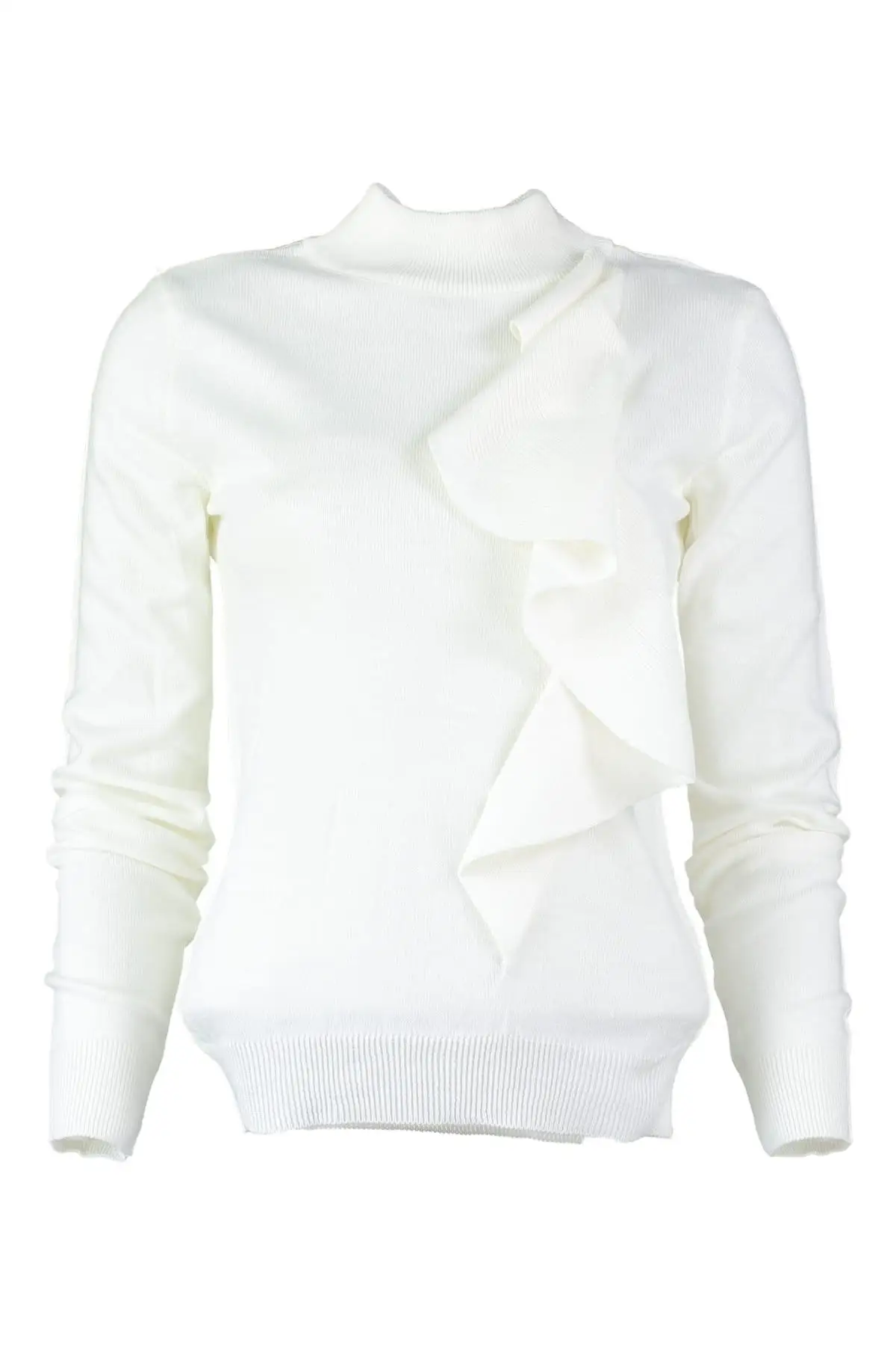 

Trendyol Ecru Cashmere Sweater Women With Valance Flounces Pullover TWOAW20DU0017