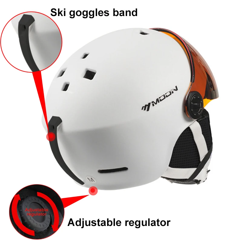 MOON Skiing Helmet Integrally-Molded PC+EPS High-Quality Ski Helmet Goggles Outdoor Sports Ski Snowboard Skateboard Helmets Mens 3
