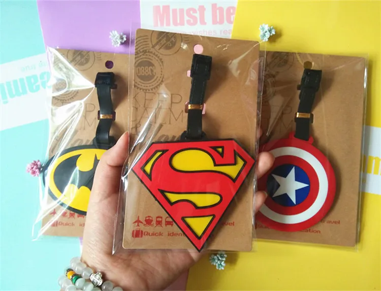 Новинка Бэтмен Супермен Капитан Америка багажные бирки силиконовый чемодан для девочек/сумка этикетка ПВХ герои Marvel дорожные аксессуары