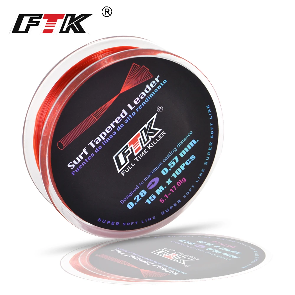 FTK المياه المالحة تصفح الصب صدمة زعيم الصيد خطوط 5*15 M/10*15 M 4.4-17 كجم خيط النايلون تصفح مستدق زعيم سوبر لينة خط