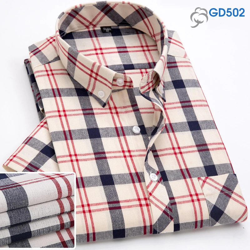 Fashion Summer business men casual shirts high quality checked male plaid short sleeve shirt cotton Chemise Homme - Цвет: GD502