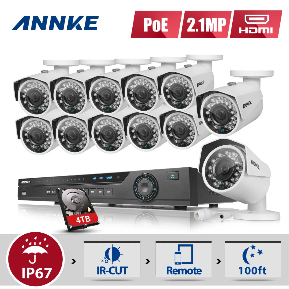 

ANNKE 16CH 1080P H.264+ NVR 16 PCS  IP Network PoE 2MP Outdoor WDR Security Camera System