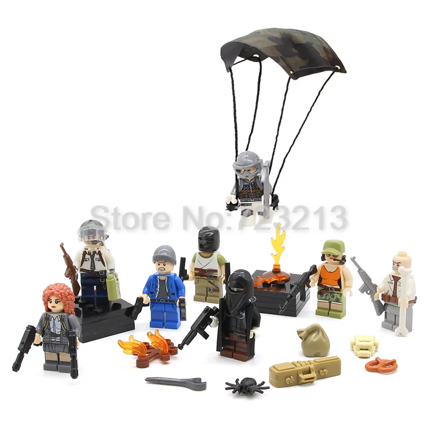 

8pcs Glorious Mission Game PUBG Military Figure Set Weapon SWAT Winner Model Building Blocks kits Brick Toys for Children SY685
