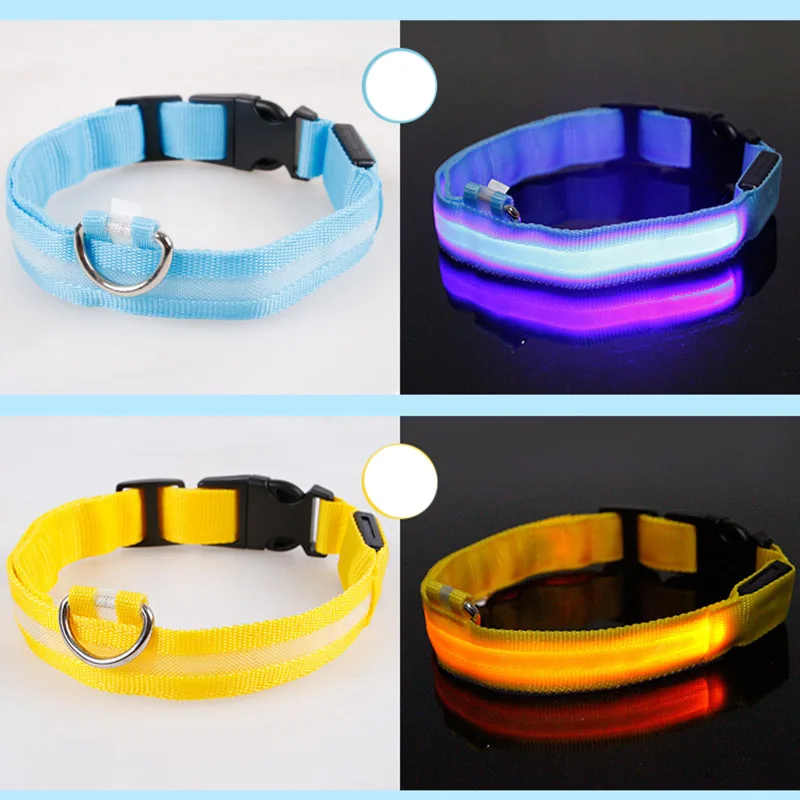 Adjustable Nylon LED Pet Dog Collar Night Safety Flashing Glow puppy collar Dog harness Dogs Luminous Fluorescent Collars3