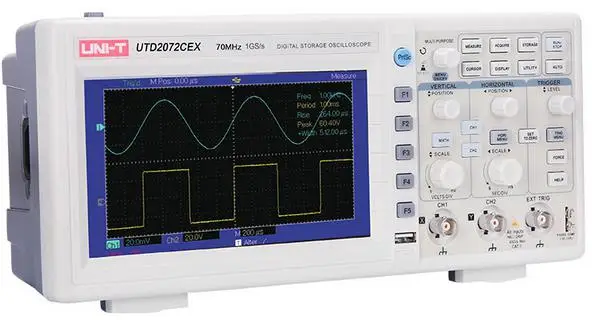 UNI-T UTD2072CEX цифровой осциллограф 1mV/div~ 20 V/div 7 дюймов широкоэкранный ЖК-дисплей 70 МГц 1GS/s 2 канала