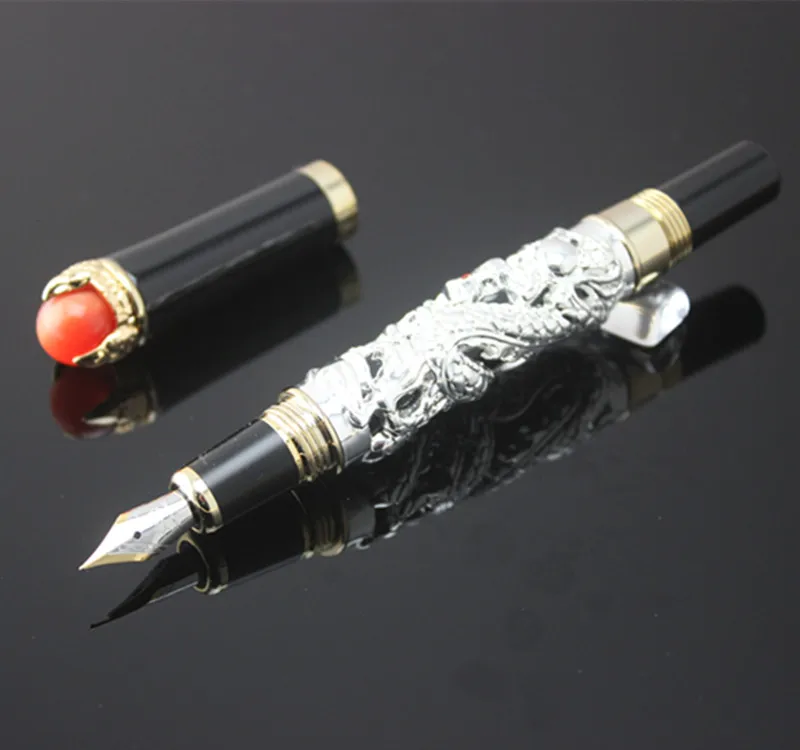 Luxury Jinhao Dragon Fountain Pen with A Rotated Pearl Fine Nib 0.5 mm Metal Ink Pens Gift Box