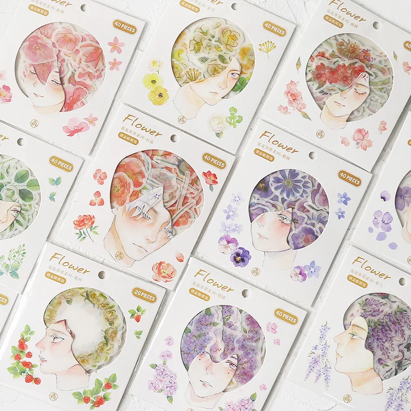 

12bags/LOT plants and flowers series writable sticker bag Creative decoration DIY paper washi stickers
