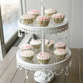 

Glass Cake Stand 2 Tier White Iron Cany Cookie Display Tray Table Wedding Party Decoration Supplier Baking & Pastry Cake Tools