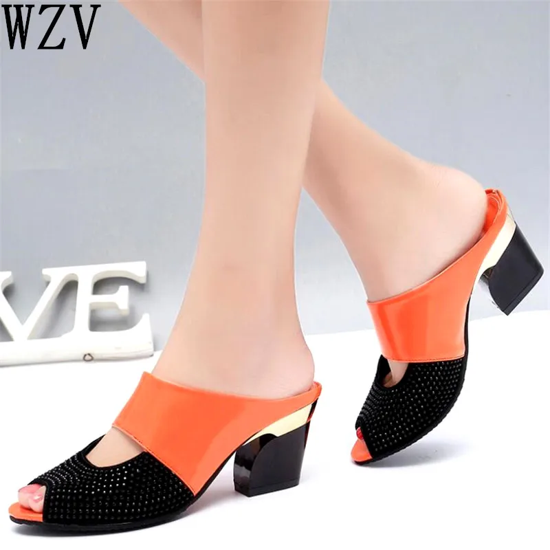

2019 Women Diamond Sandals Wedge Patent Leather Slip on High Heels Ladies Sandals Fashion Summer Open Toe Female Shoes
