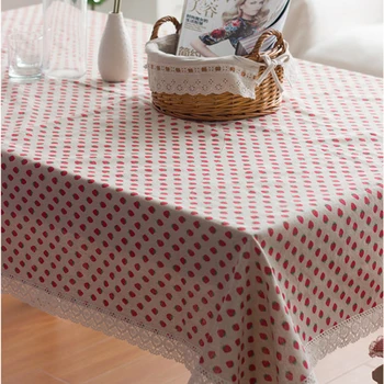 

Pastoral Style Lacework Linen Table Cloth Rectangular Tablecloths Strawberry Printed Red High Quality Home Textile Table Cover