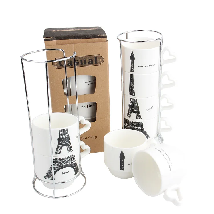 

Paris Eiffel Tower Overlaying 4 In 1 Coffee Tea Cup Set Overlap Cups