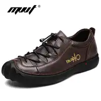 MVVT Genuine Leather Shoes Men Walking shoes Top Quality Leather Casual Shoes British Style Men Flats Rubber Sole Men Footwear