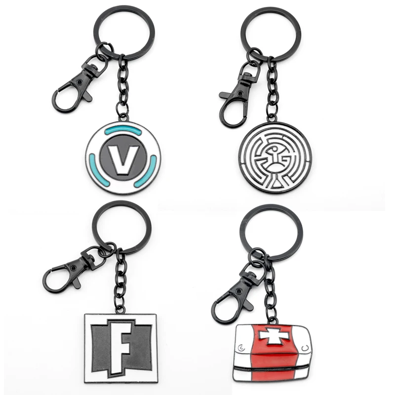

PS4 Game Jewelry V-Bucks Coin Chug Jug Med Kit Enamel Metal Keychain Alloy Keyring Key Chain For Men Women Gifts