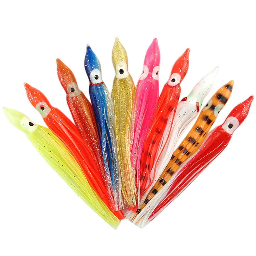 10pcs Saltwater Fishing Lure Squid Octopus Skirts Lures Tackle Glow