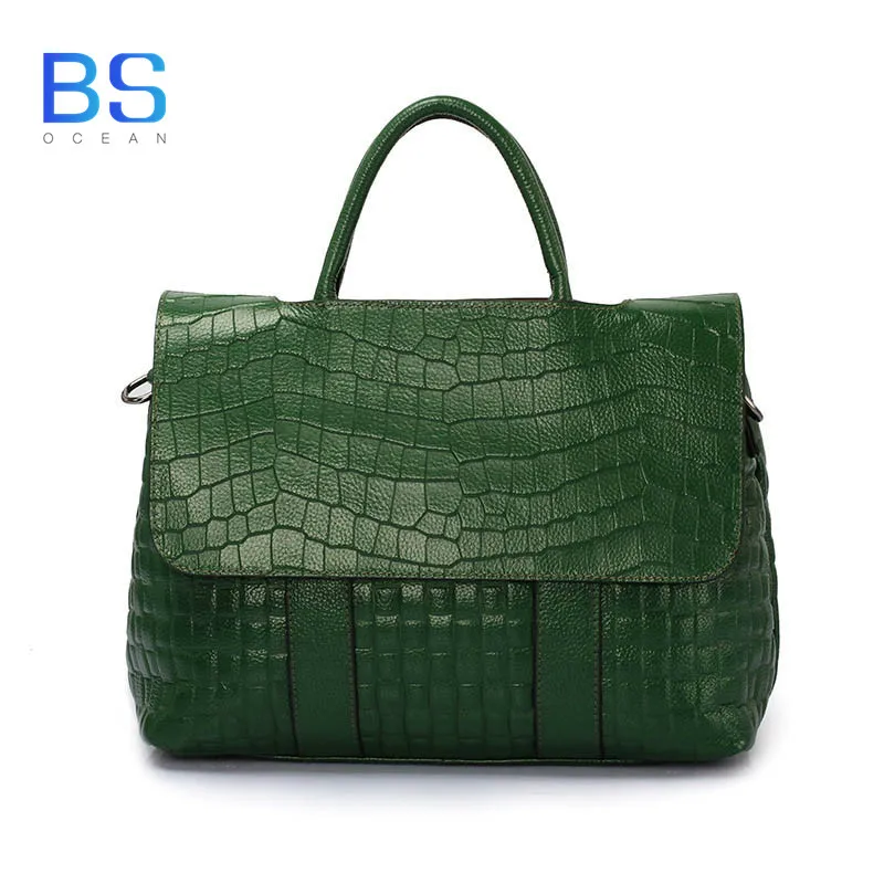 

OCEANBS Fashion Crocodile Pattern Women Bag Genuine Leather Shoulder Messenger Bag Large Capacity Top-Handle Bags Handbags Women