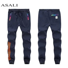 5XL мужские повседневные штаны хлопковые тренировочные Мужские штаны для бега, джоггеры полосатые штаны спортивные свободные спортивные штаны Бодибилдинг спортивный костюм низ эластичный
