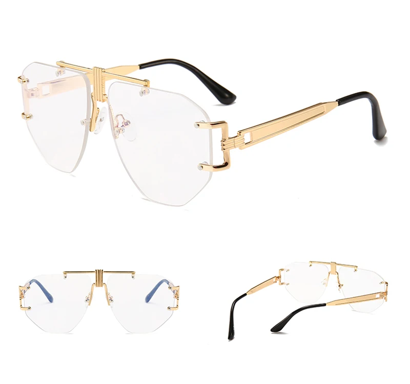 Peekaboo негабаритных безрамных солнцезащитных очков для женщин металлическая оправа Коричневый Золотой Черный панк Солнцезащитные очки для мужчин ретро uv400 прозрачные линзы