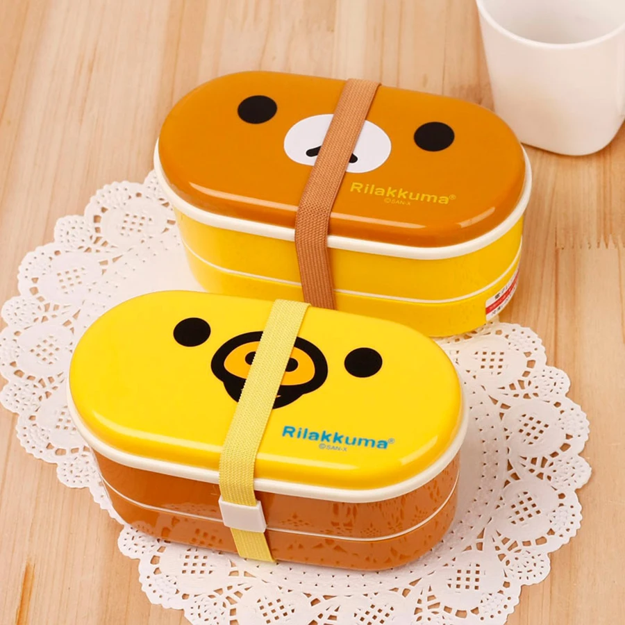 

Cartoon Rilakkuma 2 Layer Lunch Box Bento Boxes Food Storage Container Japanese Style Plastic Lunchbox School Kids Lunch-box