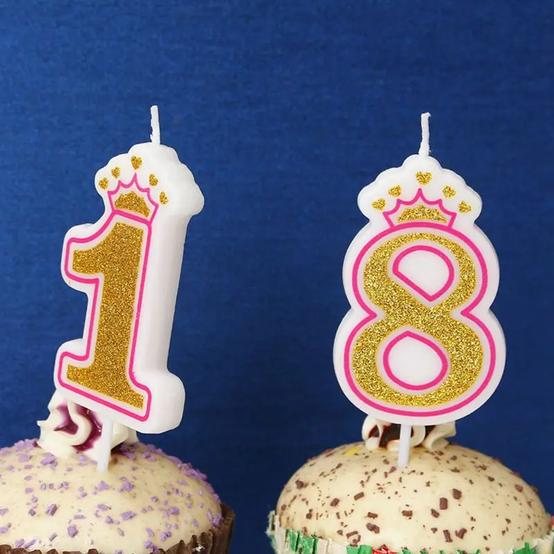 

1Pc Glitter Gold Pink/Blue 1 2 3 4 5 6 7 8 9 0 Crown Number Candle for Kids Girls Boys Birthday Party Cake Candles Decorations