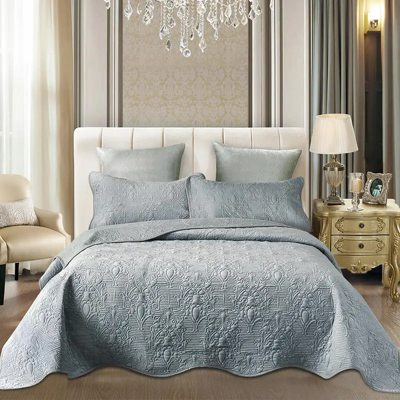 Famvotar Luxury 3 Piece Embroidered Quilted Bedspread Queen Size Damask