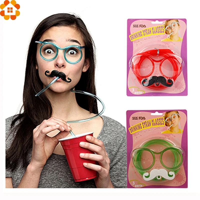 

1Set DIY Creative Straws Funny Mustache/Beard Glasses Straws Baby Birthday/Wedding Party Decoration Drinking Straws Kids Toys