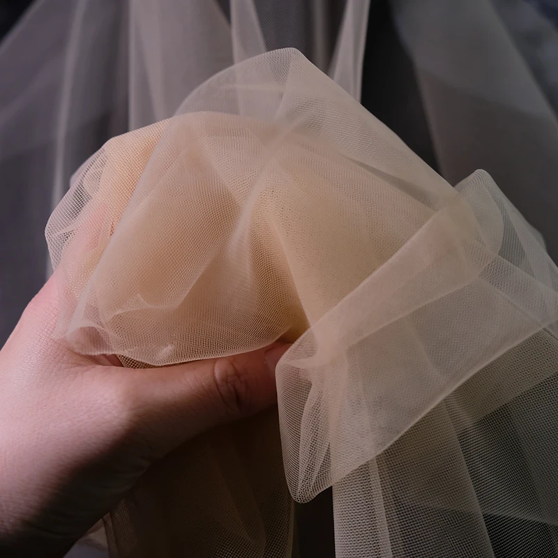 

3meters/lot Champagne mesh fabric DIY wedding costumes skirts transparent encryption soft mesh lace fabric clothes accessories