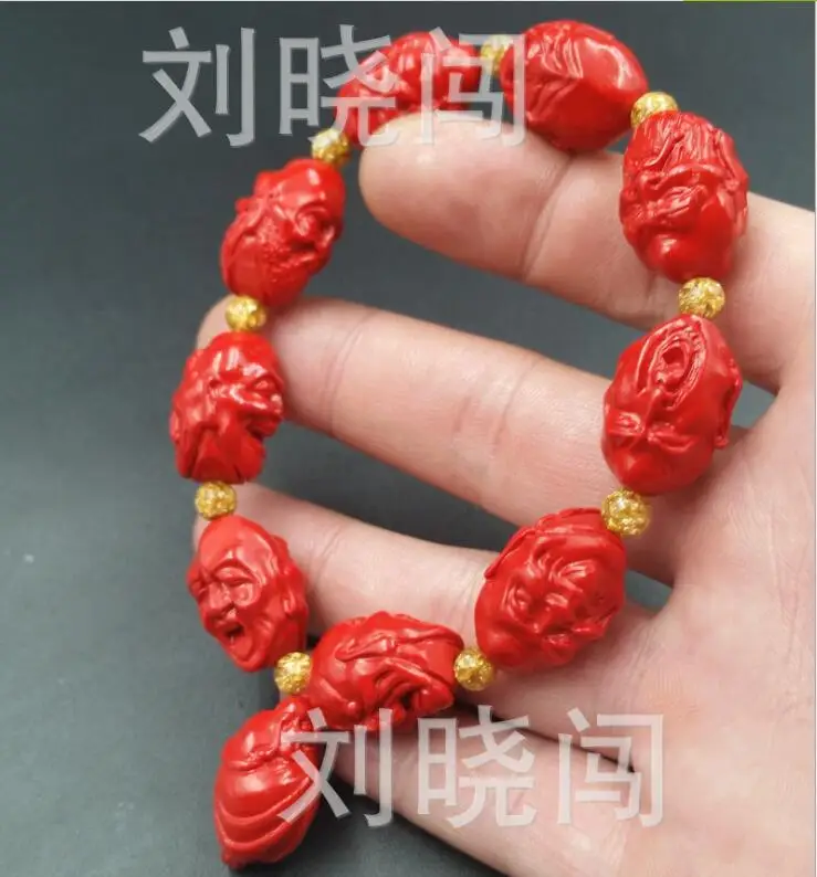 elegant natural arhat head Chinese red cinnabar bracelet hand-carved bracelet