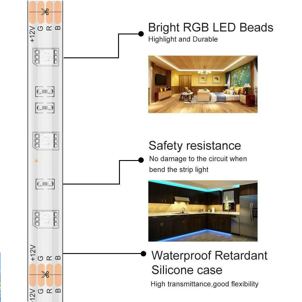 5 м 10 WiFi Светодиодная лента RGB водонепроницаемый SMD 5050 12 в rgb шнур Диодная гибкая Alexa