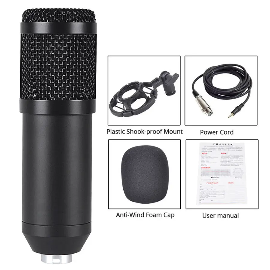 Профессиональный конденсаторный микрофон BM 800 микрофон для записи компьютера bm 800 студийные микрофоны микрофон для караоке Mikrafon - Цвет: black