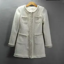 1XBTC001 Осень Новые Модные бисером шеи с длинными рукавами белое пальто из грубой шерстяная одежда
