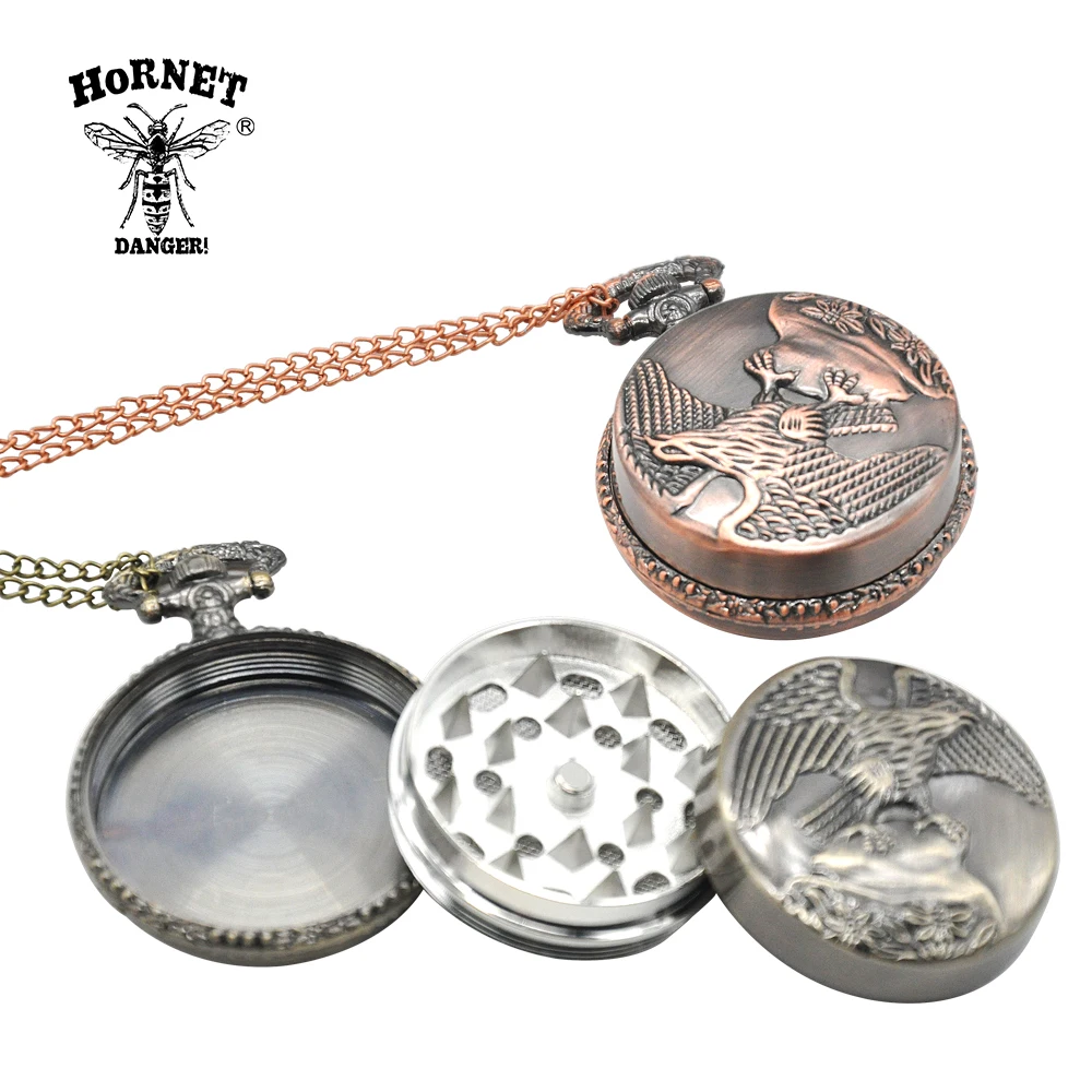 

HORNET 3 Part Dia.40MM Zinc Alloy Herb Grinder Compass Shaped Tobacco Grinder Muller Spice Mill Smoke Crusher with Necklace