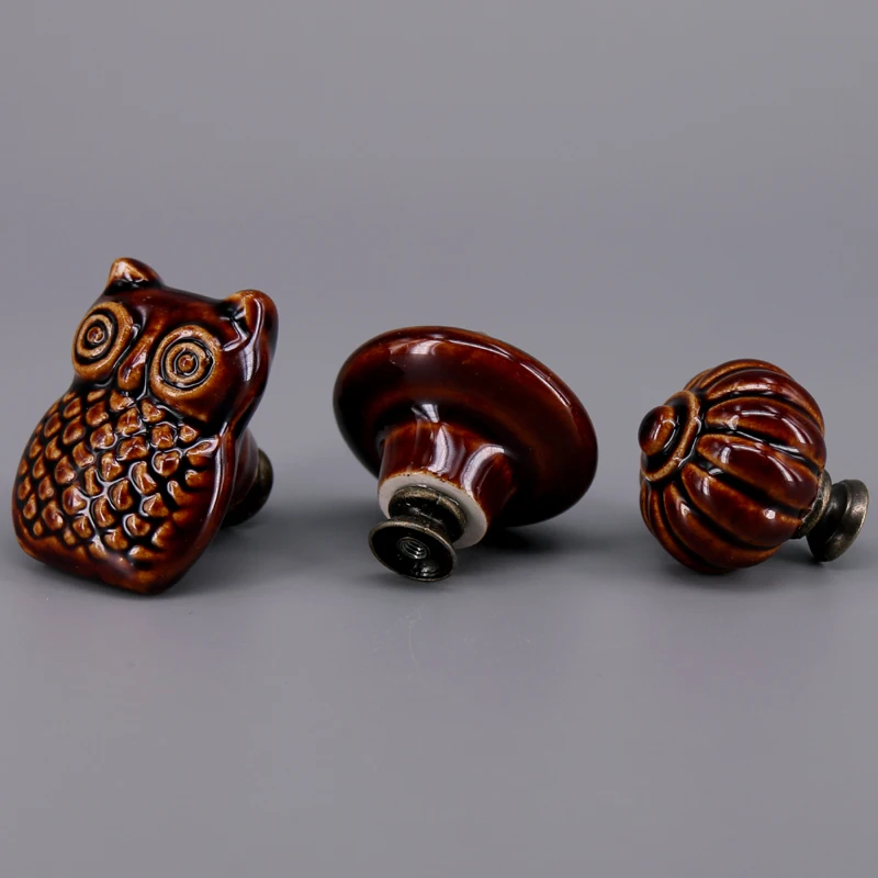 6 قطع زهرة/القرع/البوم السيراميك مجلس الوزراء دولاب مقابض سحب درج الأطفال غرفة الخزف أثاث المطبخ خزانة المقابض