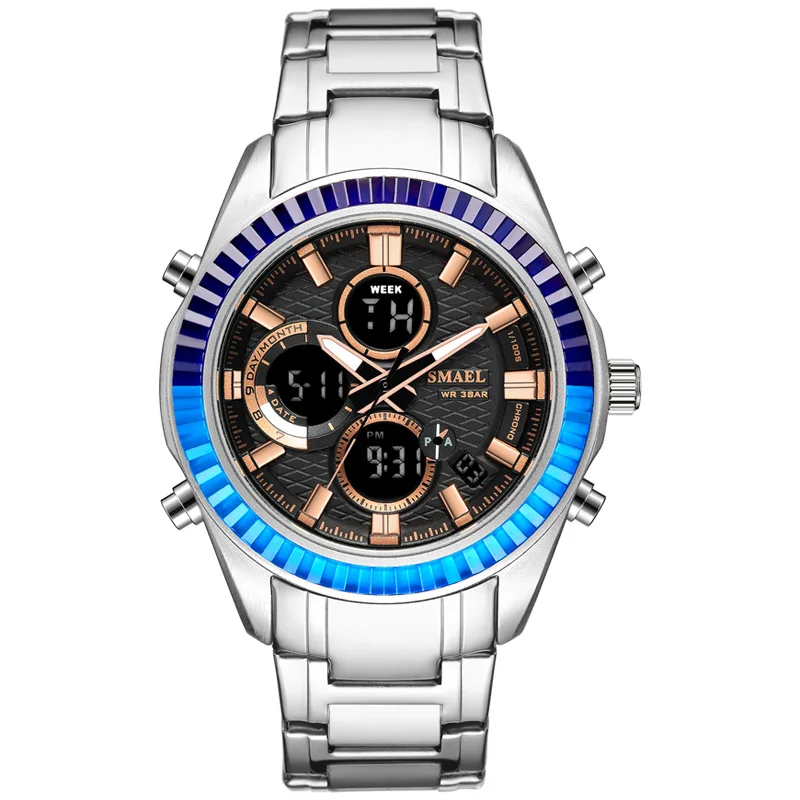 SMAEL часы мужские светодиодный цифровые часы мужские серебряные спортивные военные кварцевые наручные часы мужские водонепроницаемые часы 1430 - Color: Blue Purple
