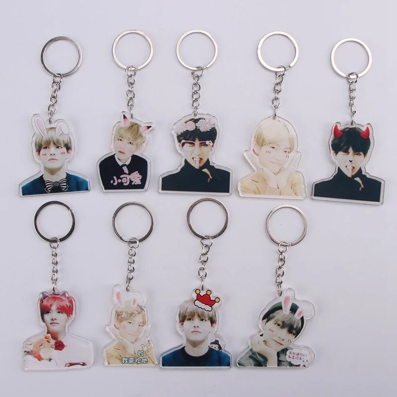 2018 Kpop BTS WINGS Album Bangtan Boys Acrylic Plastic Key Chain K pop Key Ring Pendant Keyring