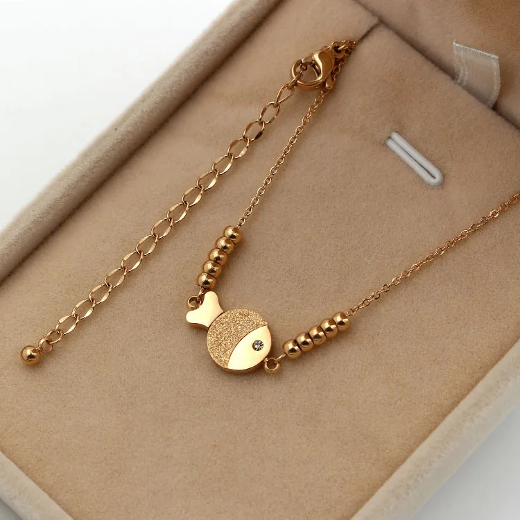 

Martick 316L Stainless Steel Gold-color Fish Beads Pendant Necklace Link Chain Necklace Fashion Jewelry For Women P100