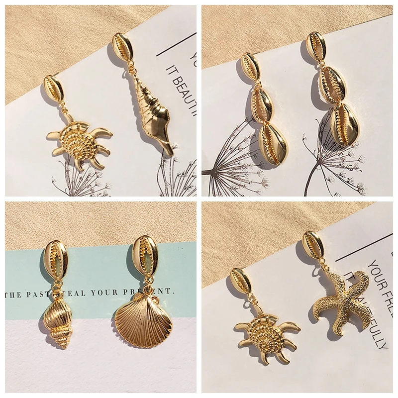 

2019 Bohemian New Cowrie Shell Starfish Drop Earring For Women Gold Color Pearls Dangle Earrings Beach Wedding Statement Jewelry
