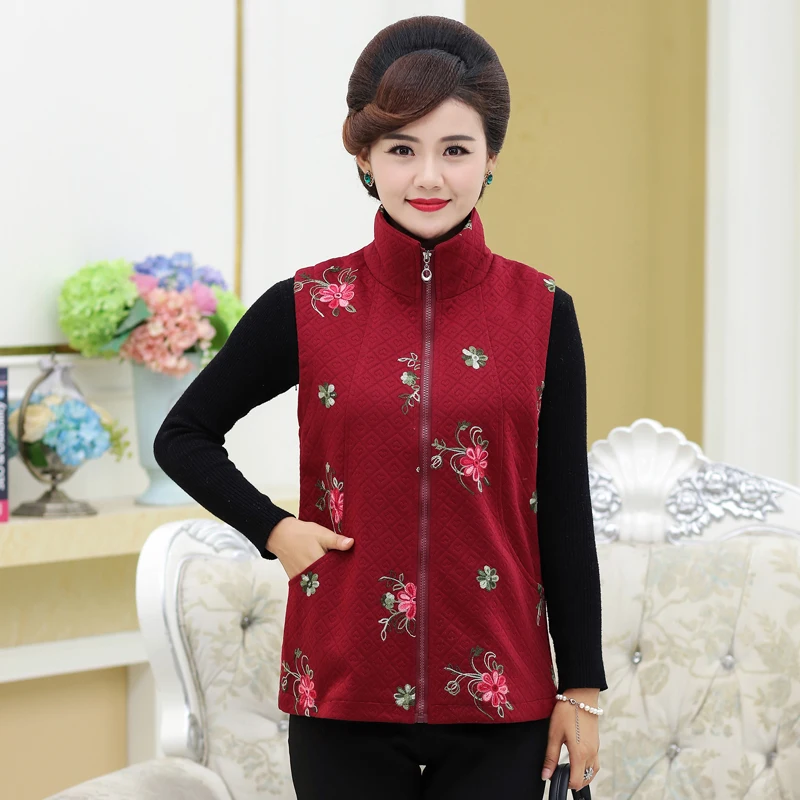 PJ.SDZM Women Denim Vest Fashion Pearl Brooch Zipper