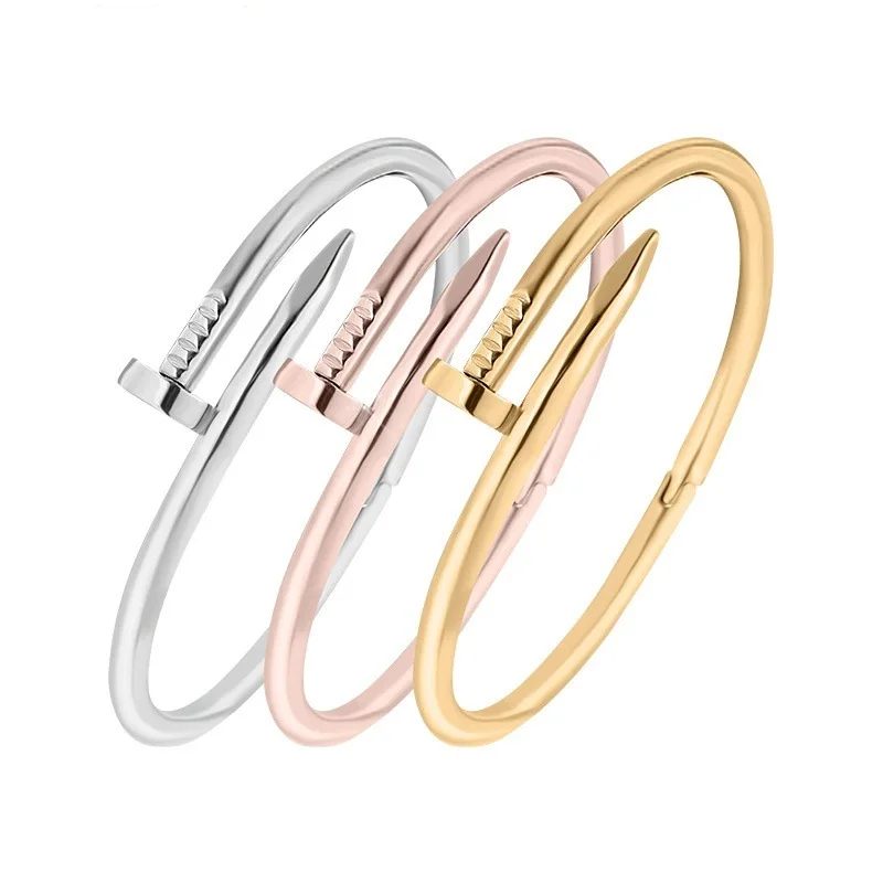

2019 Simple Titanium Steel Stainless Steel Nails Bracelet Silver Gold Bracelets Bangles Punk for Women Men Best Gift Jewelry